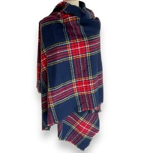 Old Navy Scarf Wrap Plaid Tartan Blue Red Warm Cozy‎ Winter Knit